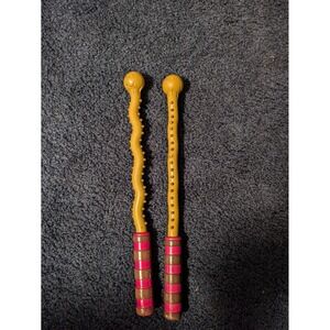 Vintage Toy Drum Sticks Instrument Olive Green Pink Striped Baby Toddler use any